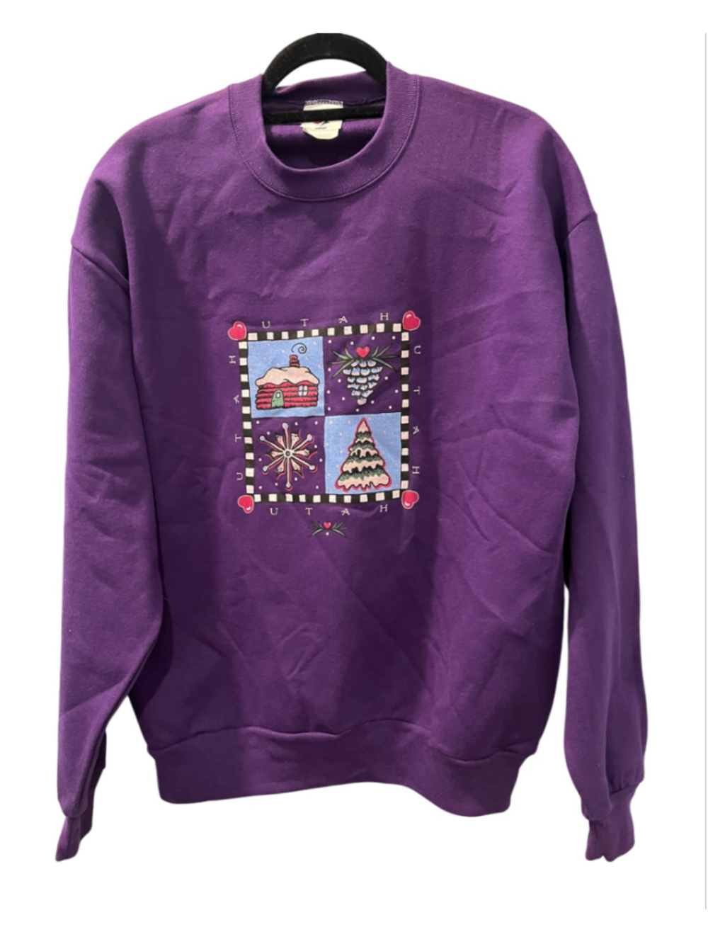 Vintage 90s Utah Graphic Sweatshirt Purple Grandmacore Christmas Ugly Sweater L